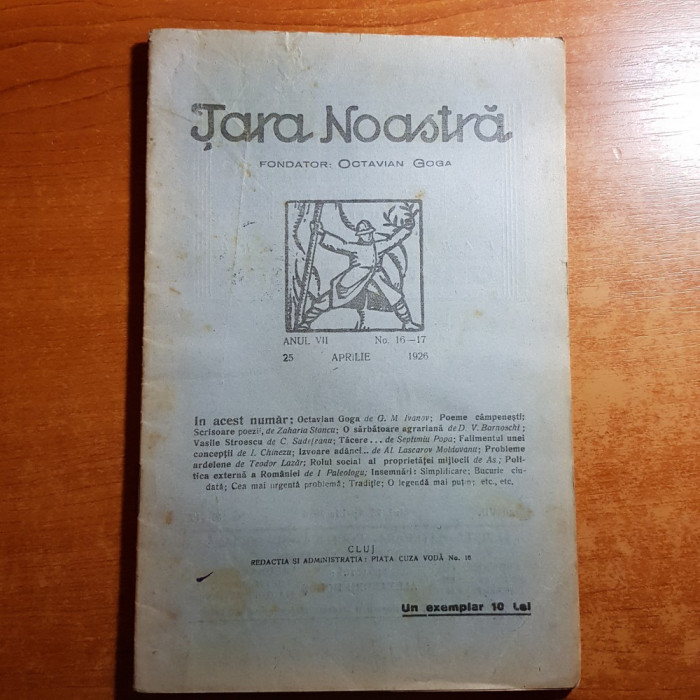 revista tara noastra 25 aprilie 1926-octavian goga si poezii de zaharia stancu