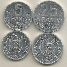 MOLDOVA SET / LOT 2 buc : 5 BANI + 25 BANI 2012 , a UNC