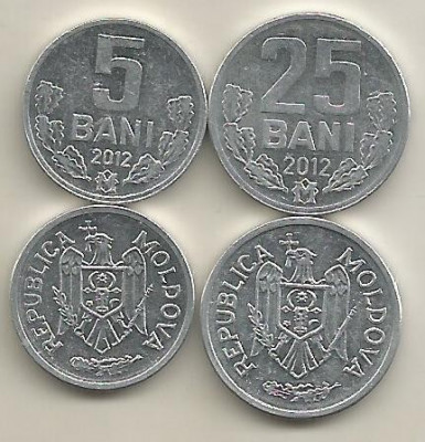 MOLDOVA SET / LOT ( 2 buc ) : 5 BANI + 25 BANI 2012 , a UNC foto