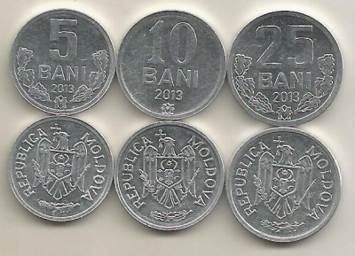 MOLDOVA SET / LOT ( 3 buc ) : 5 BANI + 10 BANI + 25 BANI 2013 , a UNC foto