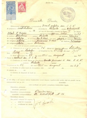 Z345 DOCUMENT VECHI -SCOALA COMERCIALA , BRAILA - DIRECTOR ORFELINAT -AN 1925 foto