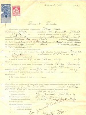 Z343 DOCUMENT VECHI -SCOALA COMERCIALA , BRAILA - STOIAN BRATU -PLUGAR -AN 1925 foto