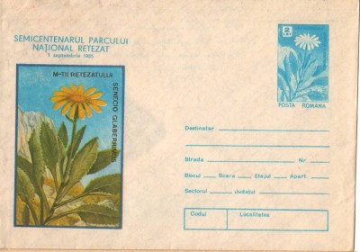 IP 9902 INTREG POSTAL: SEMIVENTENAR PARCUL NATIONAL RETEZAT 1985 SENECIO GLABERR foto