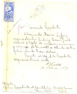 Z364 DOCUMENT VECHI-CERERE SCUTIRE TAXE POSTALE -ELEV LUDVIG IOAN -ANUL 1928 foto