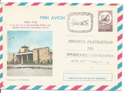 (No2) plic aerofilie- zbor omagial - BUCURESTI-GALATI 1976 foto