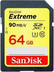 Card de memorie SanDisk Extreme SDXC, UHS-3, 64GB, Clasa 10, 90 MB/s foto