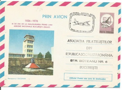 (No2) plic aerofilie zbor omagial -SUCEAVA BUCURESTI 1976 foto