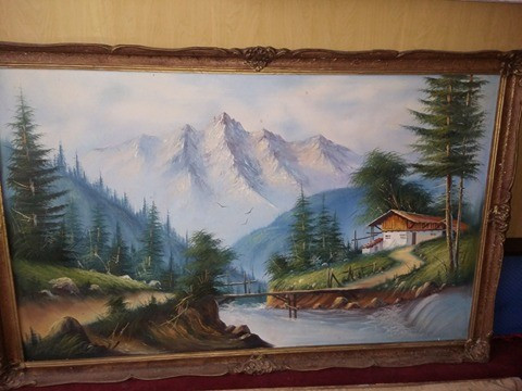 Tablou vechi pictat pe panza,pictura veche MARE 89 cm/1,39,TABLOU de  COLECTIE, Peisaje, Ulei, Realism | Okazii.ro