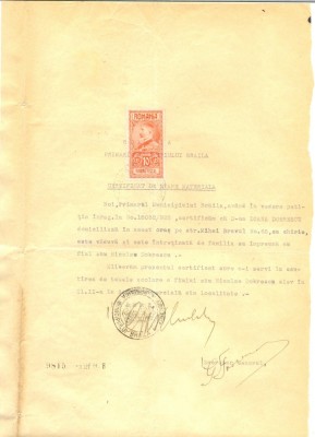 Z354 DOCUMENT VECHI-CERTIFICAT SCUTIRE TAXE SCOLARE PENTRU NICOLAE DOBRESCU 1928 foto