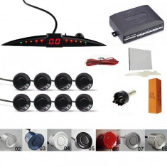 Senzori parcare afisaj display LED slim avertizare sonora fata spate set 8 kit foto