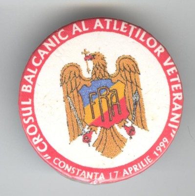 Insigna SPORT - F.R.A CROSUL BALCANIC al VETERANILOR - Constanta 1999 foto