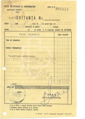 Z365 DOCUMENT VECHI-CHITANTA TAXA BACALAUREAT ELEV VLASCEANU MICHAILA-ANUL 1935 foto