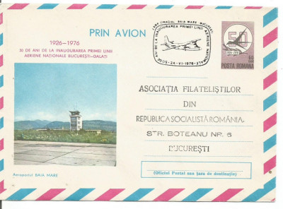 (No2) plic aerofilie- zbor omagial -BAIA MARE- BUCURESTI 1976 foto