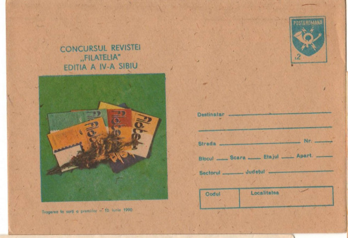 IP 9967 INTREG POSTAL - CONCURSUL REVISTEI &quot;FILATELIA&quot; 1990 SIBIU