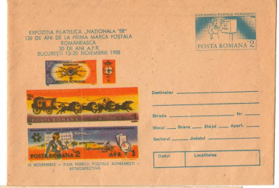 IP 9959 INTREG POSTAL - EXPO FILATELICA &amp;quot;NATIONALA &amp;#039;88&amp;quot; ZIUA MARCII POSTALE 1988 foto