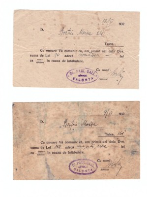 2 x Chitante onorariu advocat 1932 foto