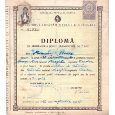 Diploma de absolvire a scolii elementare de 7 clase, 1950/51