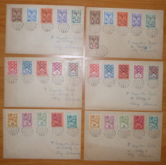 Romania 1945 Ardealul de Nord serie 31 timbre Oradea II circulate pe 6 plicuri foto