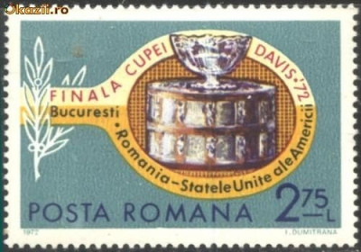 ROMANIA 1972 - TENIS DE CAMP - Finala Cupei Davis, timbru nestampilat, AC8 foto