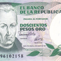 Bancnota Columbia 200 Pesos Oro 1992 - P429A UNC