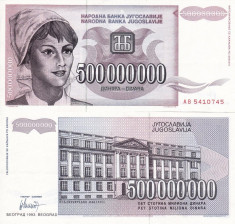 IUGOSLAVIA 500.000.000 dinara 1993 UNC!!! foto