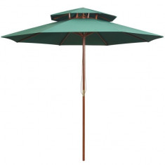 Umbrela de soare dubla, 270x270 cm, stalp de lemn, verde foto