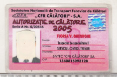 bnk div CFR Calatori SA - autorizatie de calatorie 2005 foto