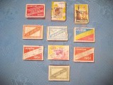 Set 10 cutii chibrite diferite Romania socialista anii 1948-1955 stare buna.