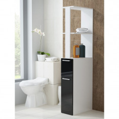 Dulap spatios modern pentru baie, model Regal SP-25, culoare alb/negru lucios foto