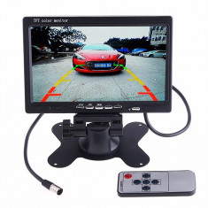 Monitor LCD Auto 7 Inch pentru Camera Video Marsarier cu Functie Oglinda, 2 Intrari Video, Telecomanda si Suport Reglabil foto