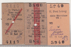 bnk div CFR - tren - bilet +supliment-tichet rapid Herculane 1982 foto