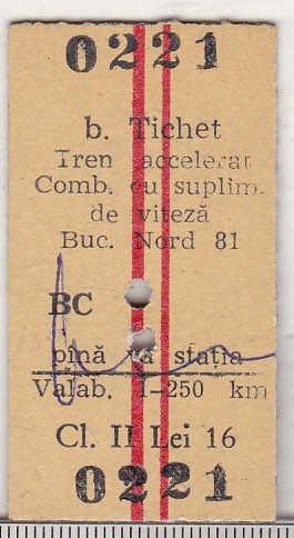 bnk div CFR - tren - tichet tren accelerat comb cu supliment viteza cl 2 1981