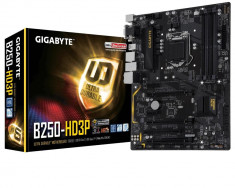 Placa de baza GIGABYTE Socket LGA1151, B250-HD3P, 4*DDR4 2133/2400Mhz, D-Sub/HDMI/DVI-D, 3*PCIEx16, 2*PCIEx1, 1*PCI, 6*SATA 6Gb/s, 1*SATA bulk foto