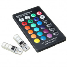 Set 2 Becuri LED RGB Auto Cu Telecomanda foto