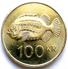 MOKAZIE , ISLANDA , 100 KRONUR 1995 , PESTE Lumpfish (Cyclopterus lumpus). 26mm. foto