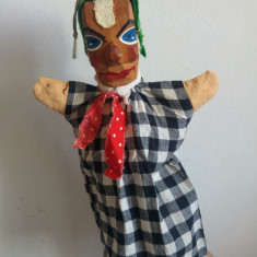 Marioneta teatru de papusi vintage, cu cap de lemn, papusa de mana