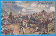 CARTE POSTALA DIN WW1 - DESENE CU SCENE DE LUPTA - FUGA RUSILOR PESTE CARPATI foto