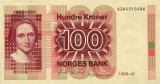 NORVEGIA █ bancnota █ 100 Kroner █ 1988 █ P-43d █ UNC █ necirculata