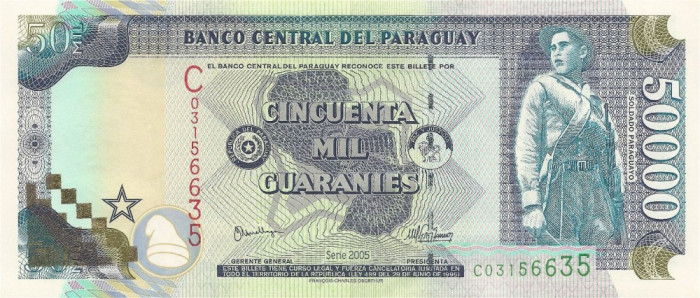 PARAGUAY █ bancnota █ 50000 Guaranies █ 2005 █ P-225A █ Serie C UNC necirculata