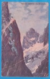 CARTE POSTALA DIN WW1 - DESENE CU SCENE DE LUPTA - TRECEREA MUNTILOR DOLOMITI