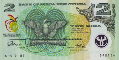 PAPUA NOUA GUINEE █ bancnota █ 2 Kina █ 1991 █ P12 █ POLYMER █ COMEMORATIV █ UNC foto
