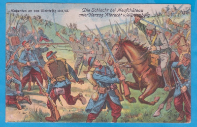 CARTE POSTALA DIN WW1 - DESENE CU SCENE DE LUPTA - BATALIA DE LA NEUFCHATEAU foto