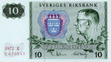 SUEDIA █ bancnota █ 10 Kronor █ 1972 █ P-52c █ UNC necirculata