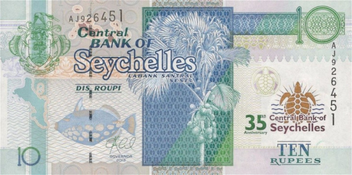 SEYCHELLES █ bancnota █ 10 Rupees █ 2013 █ P-46 █ COMEMORATIV █ UNC necirculata