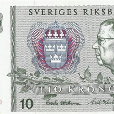 SUEDIA █ bancnota █ 10 Kronor █ 1976 █ P-52d █ UNC necirculata