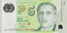 SINGAPORE ? bancnota ? 5 Dollars ? 2014 ? P-47d ? POLYMER SIMBOL 1 TRIUNGHI? UNC foto