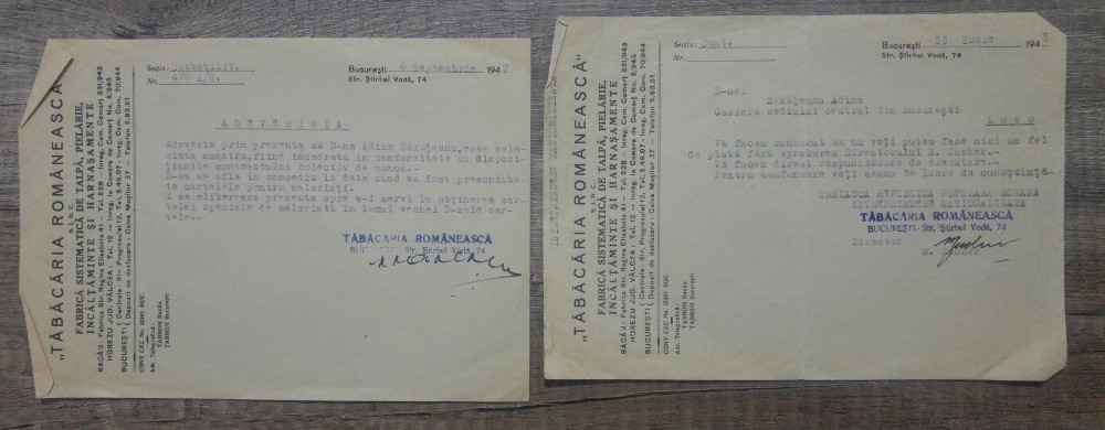 2 documente/ antet Tabacaria Romaneasca | Okazii.ro