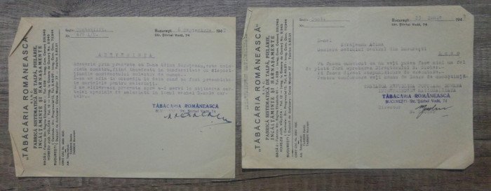 2 documente/ antet Tabacaria Romaneasca