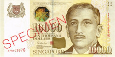 SINGAPORE ? bancnota ? 10000 Dollars ? 1999 ? P-44s ? SPECIMEN ? RAR ? UNC foto