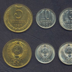 RUSIA █ SET COMPLET DE MONEDE █ 1+2+3+5+10+15+20+50 Kopeek 1964-1991 █ UNC